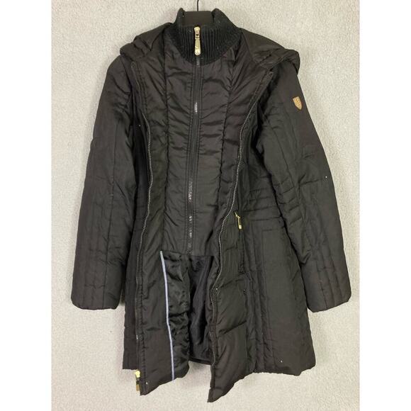 Vince Camuto Women's Medium Black Down Parka Hooded Zip Pockets Zip Closure - Picture 5 of 11